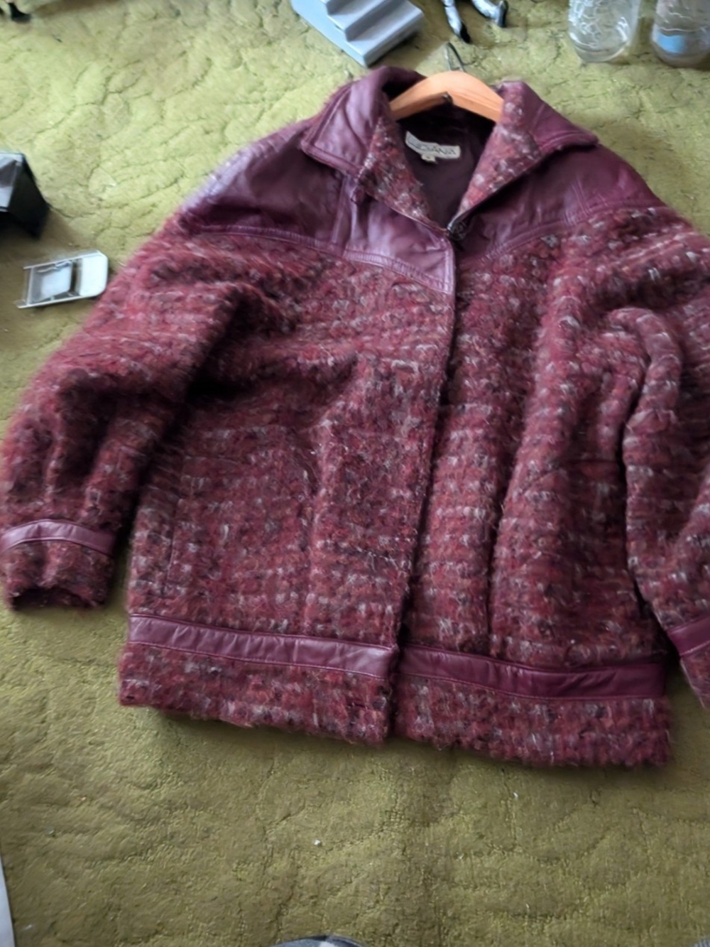 Women's Burgundy Mixed-Texture Jacket